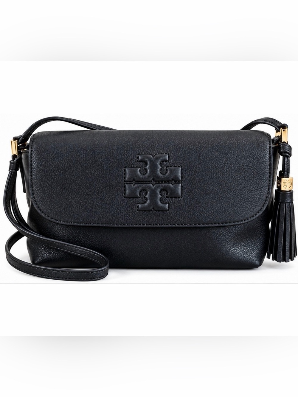 Tory Burch Black Pebbled Leather Crossbody with Tassel